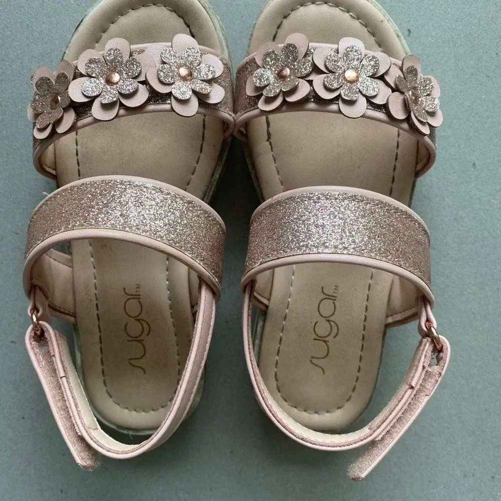 Sugar Girl's Glittery Open Toe Sandal, Size 9M